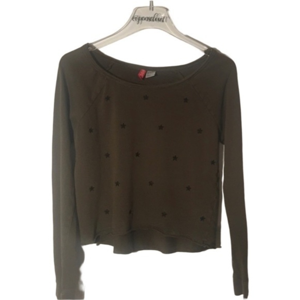Divided H & M Brown Long Sleeve Cropped Knit Top With Stars Size 4